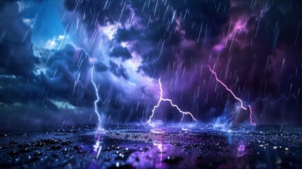 Lightning cuts through the abstract night sky. Dark clouds churn, signaling the storm's presence.