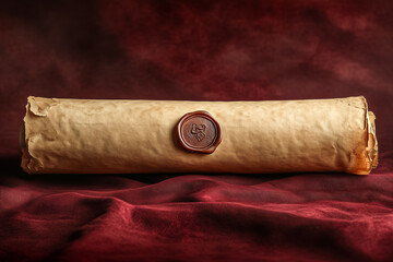 An ancient scroll with an intact wax seal on rich fabric reveals its historical significance