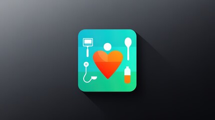 Fototapeta premium A modern and sleek app icon designed to visually represent health and fitness, incorporating elements like a water droplet, fork and knife, weighing scale, and body silhouette or heart