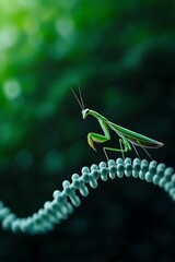 Vibrant Mantis on Abstract Green Background