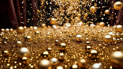 Radiant golden lights and festive particles for Christmas and New Year joy. Generative AI