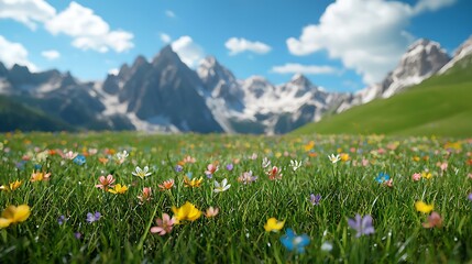 Vibrant Meadow Flowers Under Bright Blue Sky