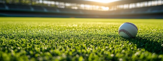 A Close-up of a Baseball on Lush Green Grass.Concept of Sportsmanship,competition,teamwork,athleticism,and the thrill of victory,Sports marketing,sports betting,gaming industry,e-sports.