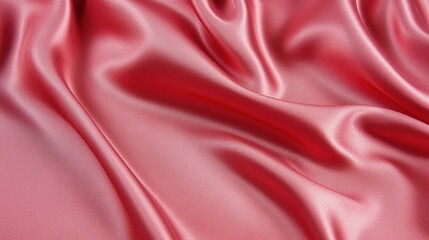 Obraz premium Glossy Red Silk Texture with Gentle Wave Pattern and Copy Space, Elegant and Smooth Fabric Design for Luxury and Fashion.