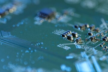 Computer circuit board, macro view. Electronic engineering