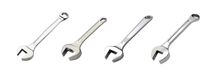 Naklejka premium Four chrome wrenches in different styles of varying sizes and designs.