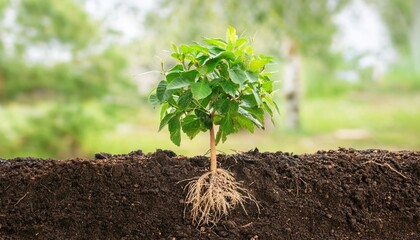  A young tree or plant with visible roots, symbolizing stability, commitment, and building a foundation