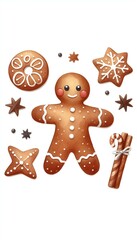 Fototapeta premium Watercolor illustration of gingerbread man cookies decor