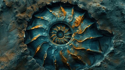Nautilus shell in closeup, showcasing its intricate spiral pattern. The shell's geometric design is a stunning example of nature's artistry.