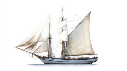 Obraz premium A sailboat with white sails fully open, isolated on a white background