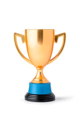 Shiny golden Winner trophy cup isolated on white background