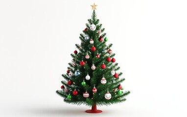 3D christmas tree decorated with candy buttons, smiling face, classic and festive on a white background 