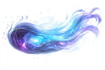 Swirling energy soft ethereal beams in shades of blue and purple isolated on white background.