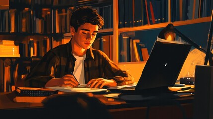 Freelancing teen worker, building independence and skills through digital freelancing platforms, illustrations.