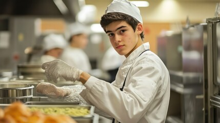 High school student working, involved in food service or retail roles, gaining hands-on experience.