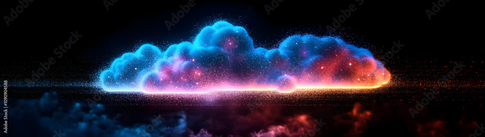 Poster dynamic cloud design with flowing algorithms a futuristic digital concept in flat style