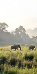 Obraz premium A subtle background with asian elephants in their natural habitat.