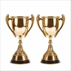 Two ornate golden trophies, side by side.