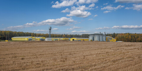 agro-processing and manufacturing plant for processing and silver silos for drying cleaning and storage of agricultural products, flour, cereals and grain. Granary elevator