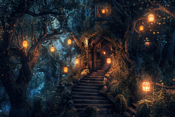 Fototapeta premium Fantastically door in wild forest leading to deep unknown
