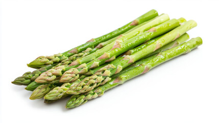 Fresh green asparagus spears neatly arranged on a white background, showcasing their vibrant color and natural texture, perfect for culinary delights.