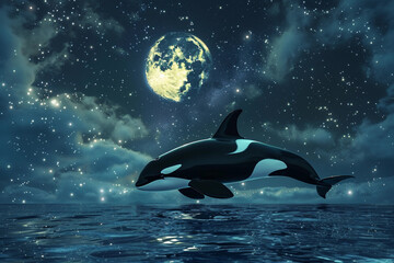 Fototapeta premium Fantastically beautiful majestic huge whale in deep ocean