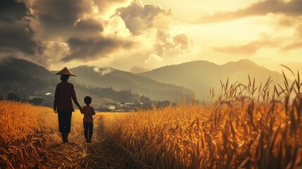 Fototapeta premium Rural diversity in families, capturing moments of joy and simplicity in vibrant imagery, illustrations.