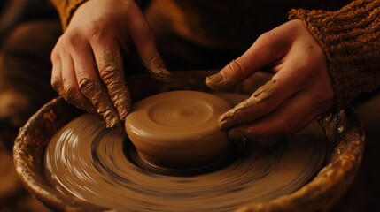 A close-up of hands crafting a pottery piece on a spinning wheel, representing the development of creative and technical skills through practice