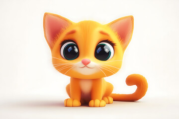 Fototapeta premium A cute, cartoon-style orange cat with large eyes, sitting and looking playfully at the viewer.