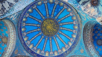 A close-up of the vibrant blue domes of the Sultan Ahmed Mosque (Blue Mosque) in Istanbul