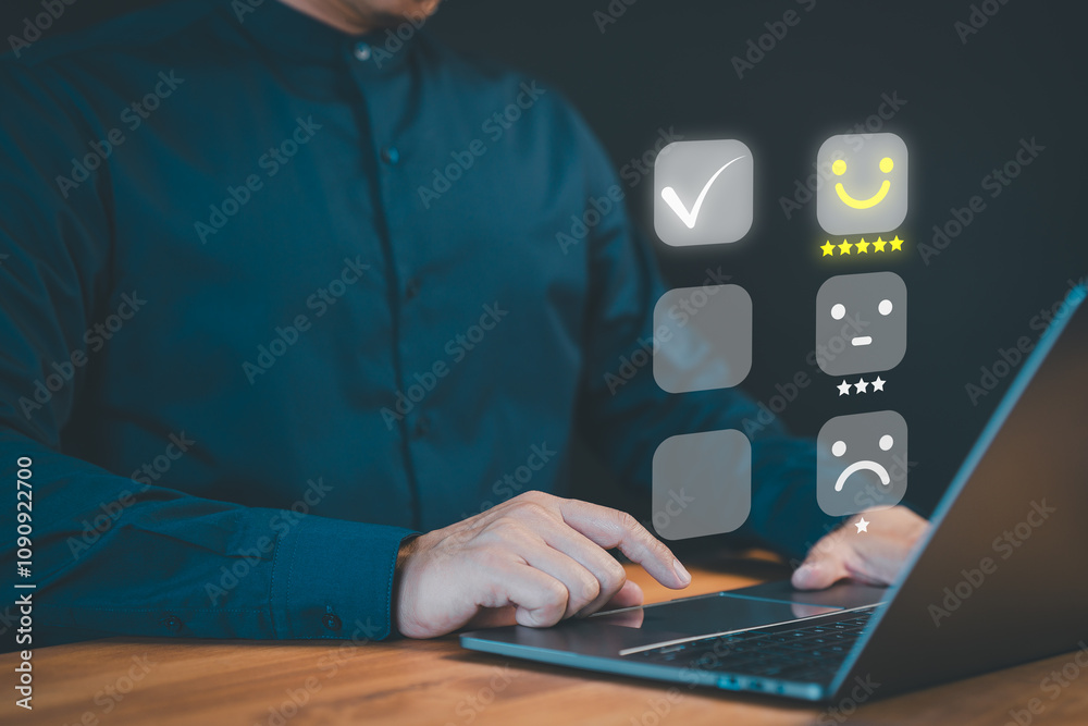 Fototapete customer take a satisfaction survey using an online application to evaluate their service experience