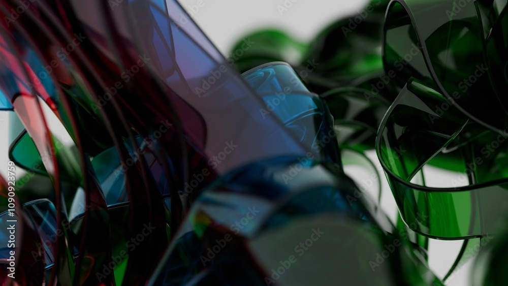 Poster abstract dark green and black fluid shapes with subtle highlights