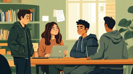 Teen academic mentor, helping others excel academically in structured sessions, illustrations.