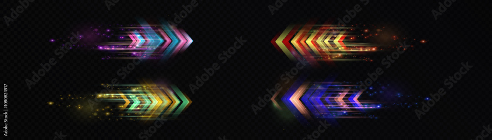Fototapete light effect of technological high-speed movement of the arrow of light speed bright glow on transpa