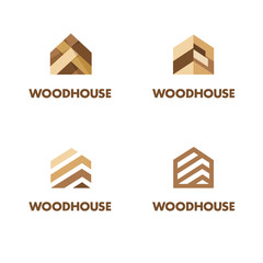 Set of Vector logo design template. Abstract wood house signs. 