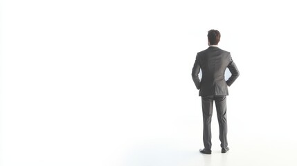 Obraz premium A corporate professional standing with a presentation screen in the background, isolated on a white background