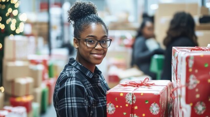 Teen seasonal employment, participating in festive roles like gift wrapping or event assistance.
