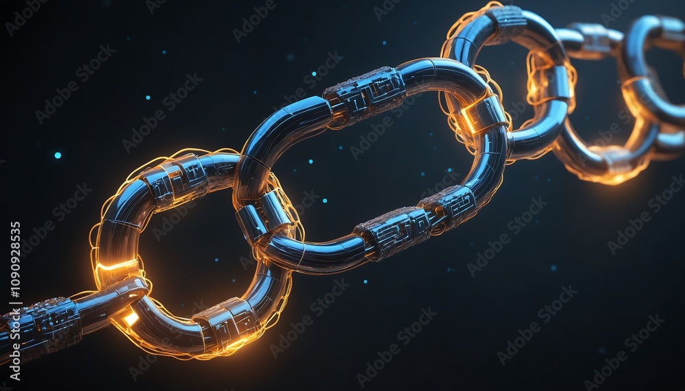 Wall mural bright yellow and blue binary code illustrating a reflective blockchain digital connection