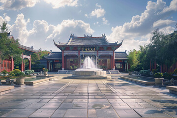 Fototapeta premium Fantastically beautiful fountain against backdrop of national park