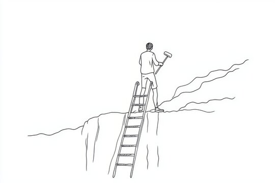recommend clip art: The image shows a young handyman using a roller stick to paint the wall. A concept of home renovation with a concept of a painter.