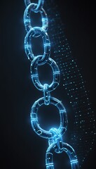 Bright yellow and blue binary code illustrating a reflective blockchain digital connection