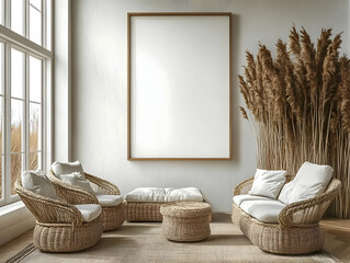 Illustration of Cozy Bohemian Living Room with Pampas Grass