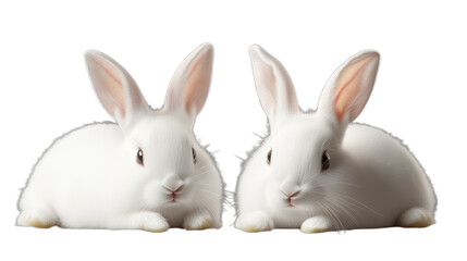 Obraz premium Two rabbits with white fur. Cute animals on a transparent background.