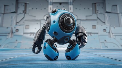Fototapeta premium isolated Futuristic High Tech Blue and Black 3d Robot Standing Technology on Isolated Background Artificial Intelligence