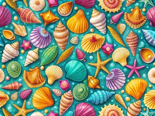 Fototapeta premium Trendy Modern Seashells Pattern Design for Fashion with Copy Space for Branding and Marketing Purposes, Ideal for Apparel, Home Decor, and Accessories Showcase