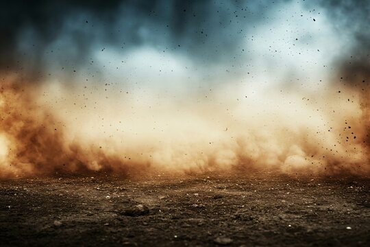 Abstract background with fire particles and sparks, smoke, debris and noise after natural disaster, catastrophe or bomb explosion. War, military operation concept. Backdrop for design war game