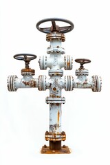 Rusty, industrial pipe system with valves.