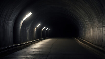 A long dark tunnel with a bright light