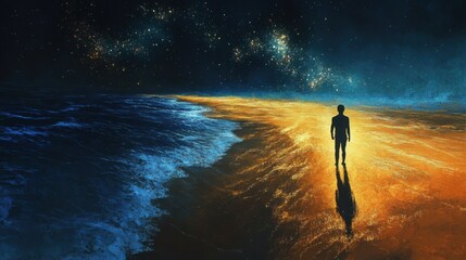 Fototapeta premium Midnight Glow: A Starry Beach Aerial Painting