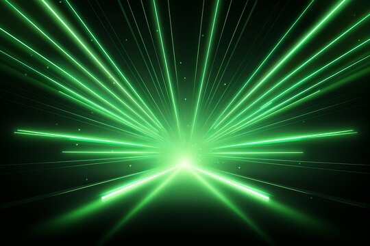 Vibrant green lasers create a mesmerizing light display in a darkened space. Generative AI